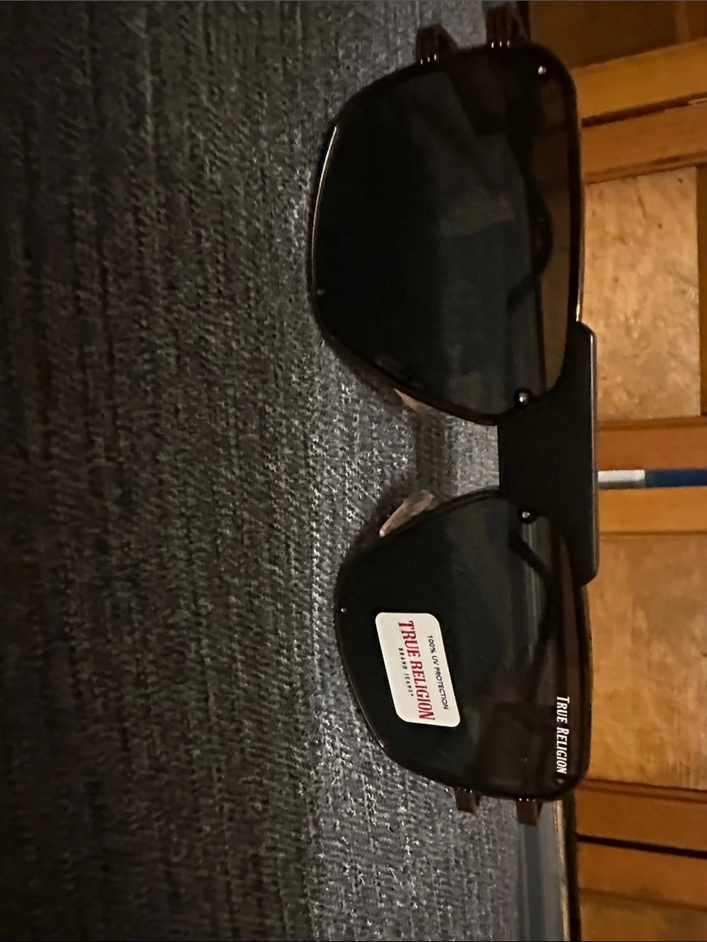 True Religion Black Rectangular Sunglasses with Dark Lenses
